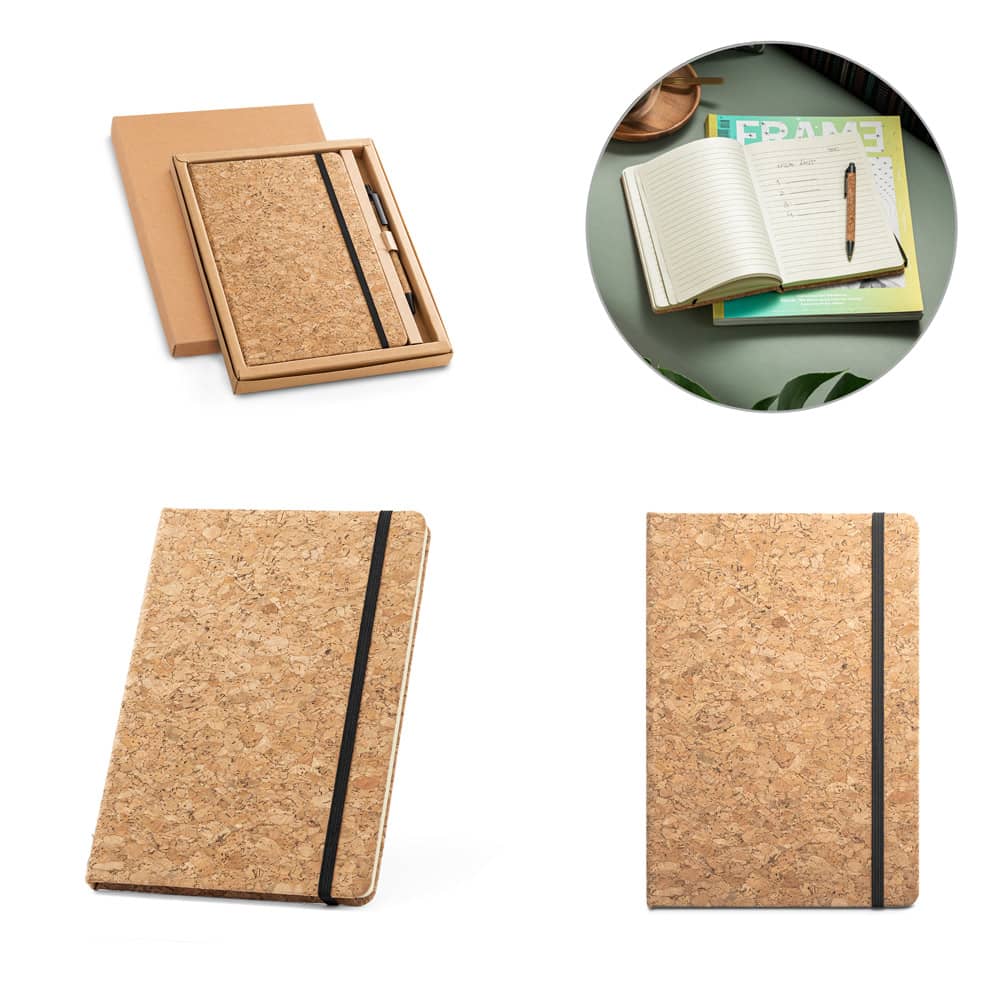 FREUD II. Conjunto de caderno A5 e caneta esferográfica em cortiça