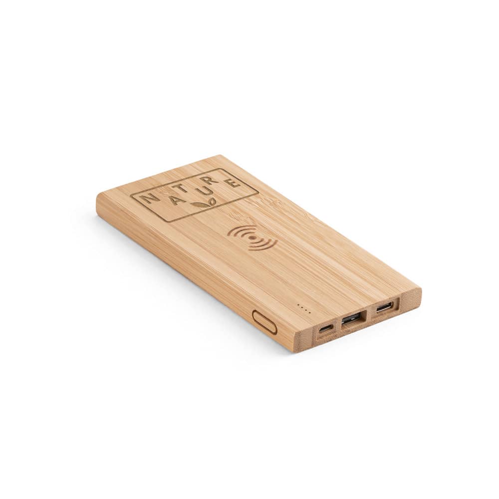 FITCH ECO. Bateria portátil com carregador por indução (wireless) super-rápido em bambu (5'000 mAh)