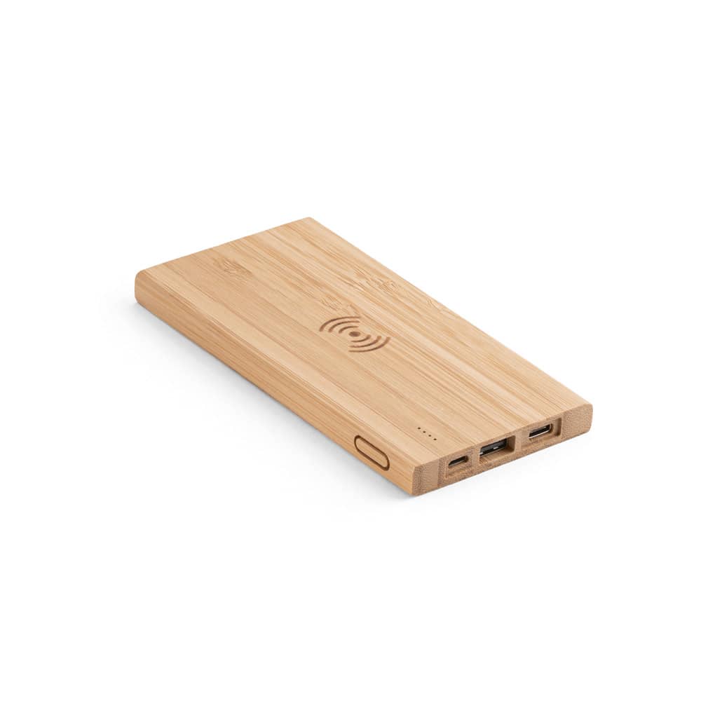FITCH ECO. Bateria portátil com carregador por indução (wireless) super-rápido em bambu (5'000 mAh)
