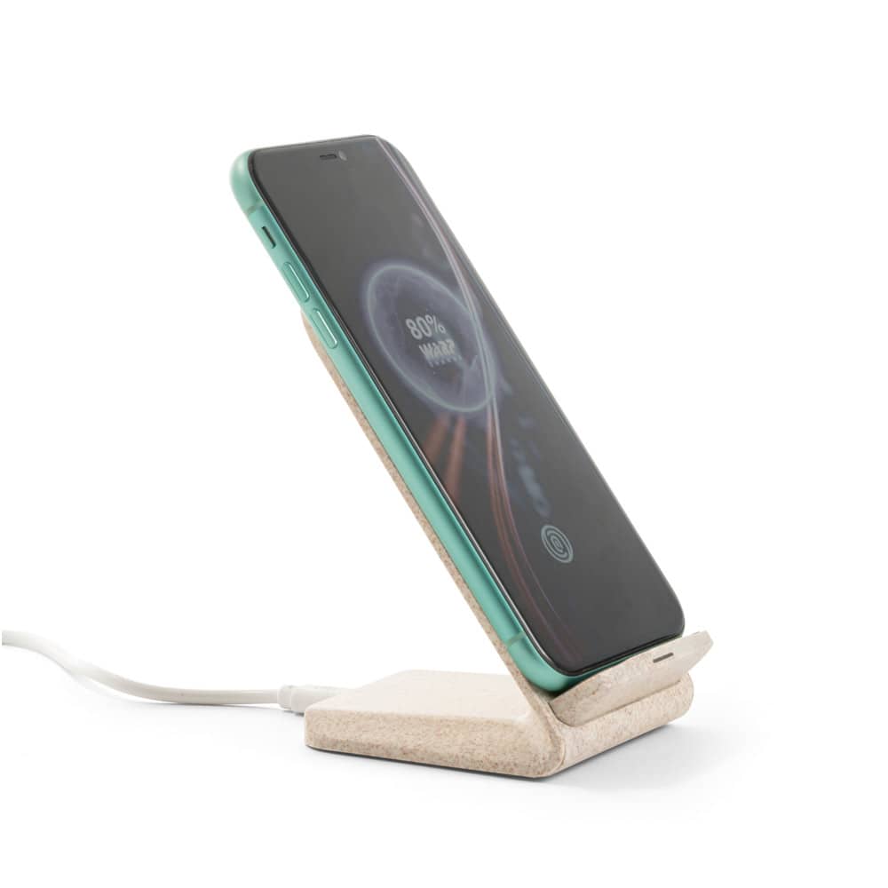 Suporte para celular com carregador por indução super-rápido (15W), em fibra de palha de trigo e ABS