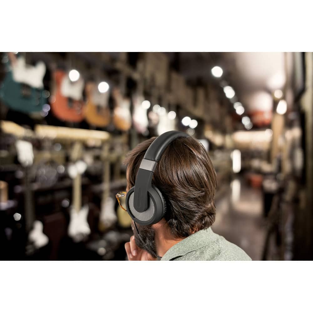 Fones de ouvido wireless com autonomia de 12h (300 mAh) e microfone, em ABS E PU