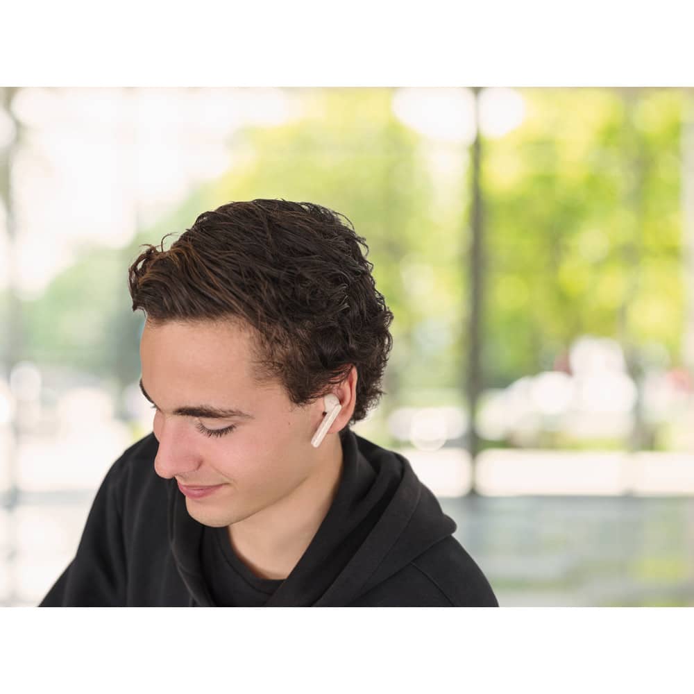 FOURIER TW. Fones de ouvido True Wireless com autonomia de 3h, em fibra de palha de trigo e PP