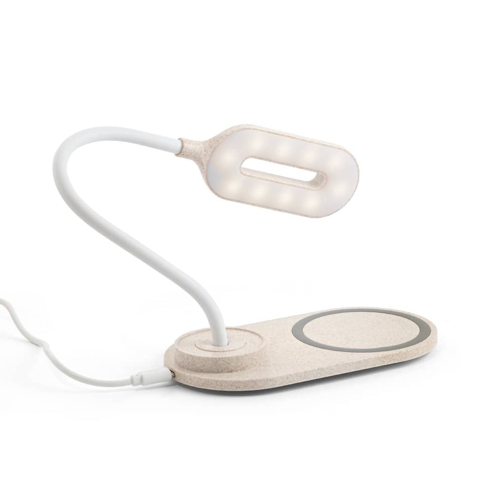 Luminária de mesa com carregador por indução super-rápido (15W), em ABS e fibra de palha de trigo