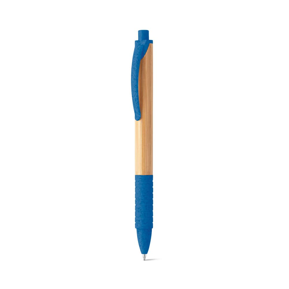 Caneta esferográfica em bambu com escrita em azul