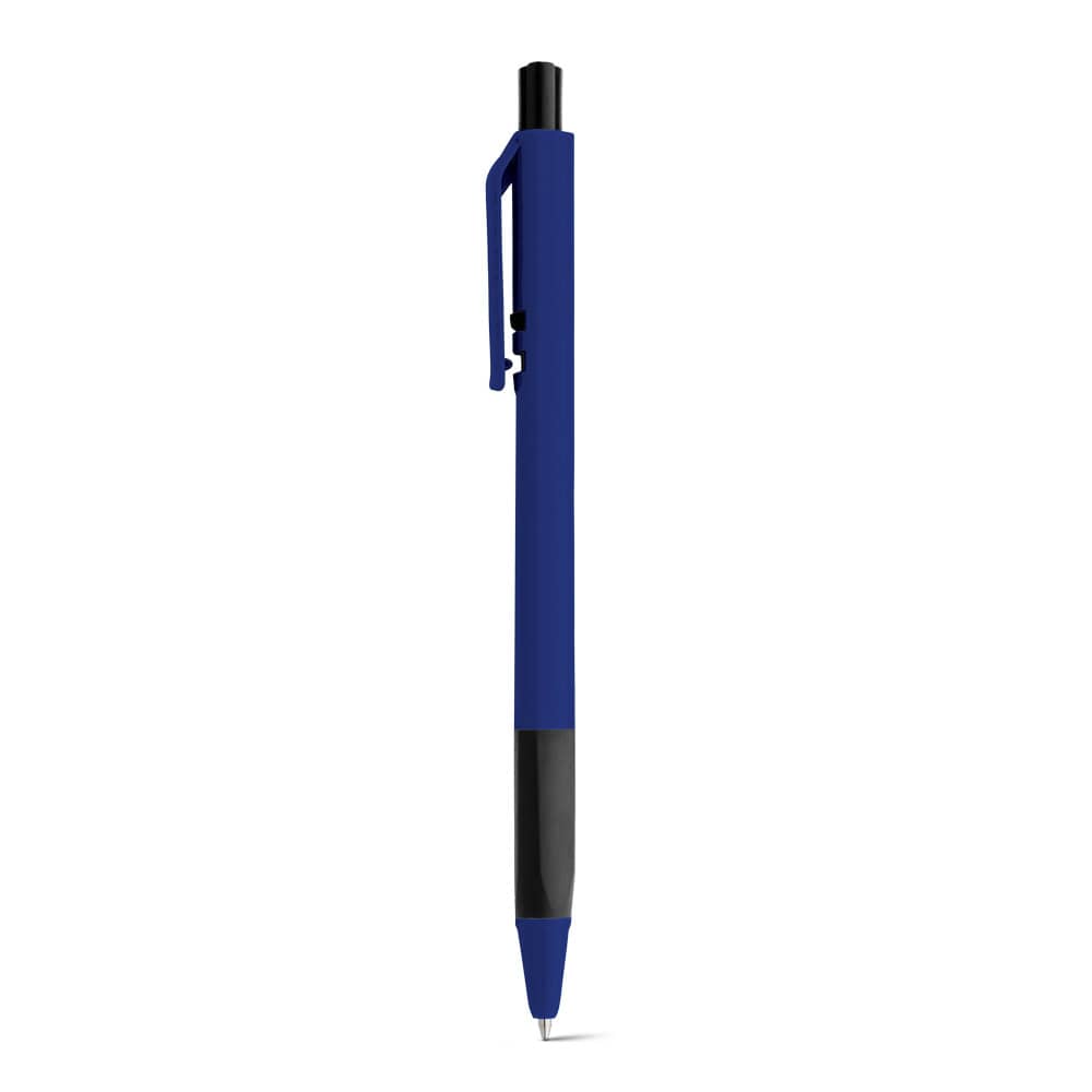 Caneta esferográfica em ABS com corpo triangular e escrita em azul