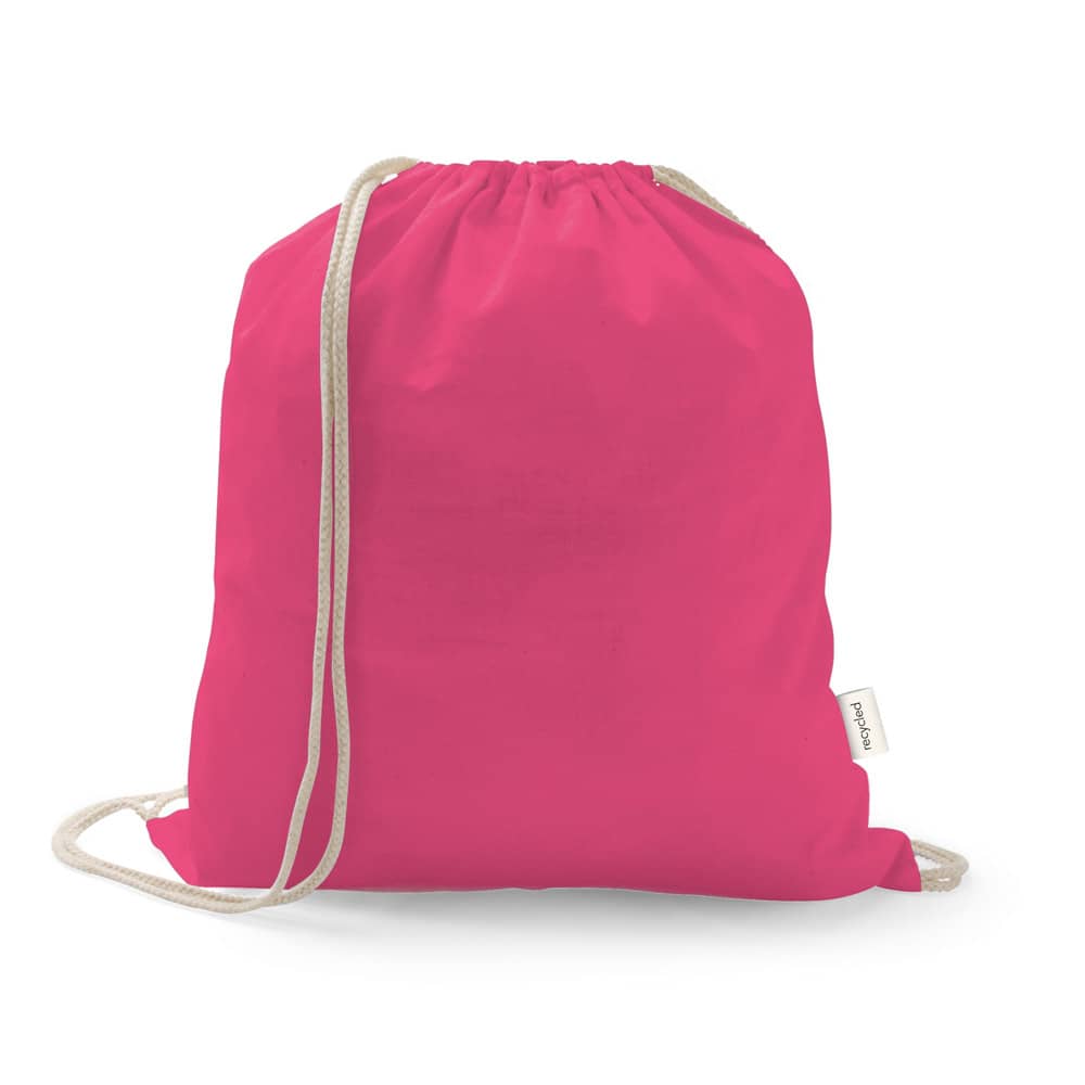 Sacola tipo mochila em 70% algodão reciclado e 30% poliéster reciclado (150 g/m²) sem tingimento