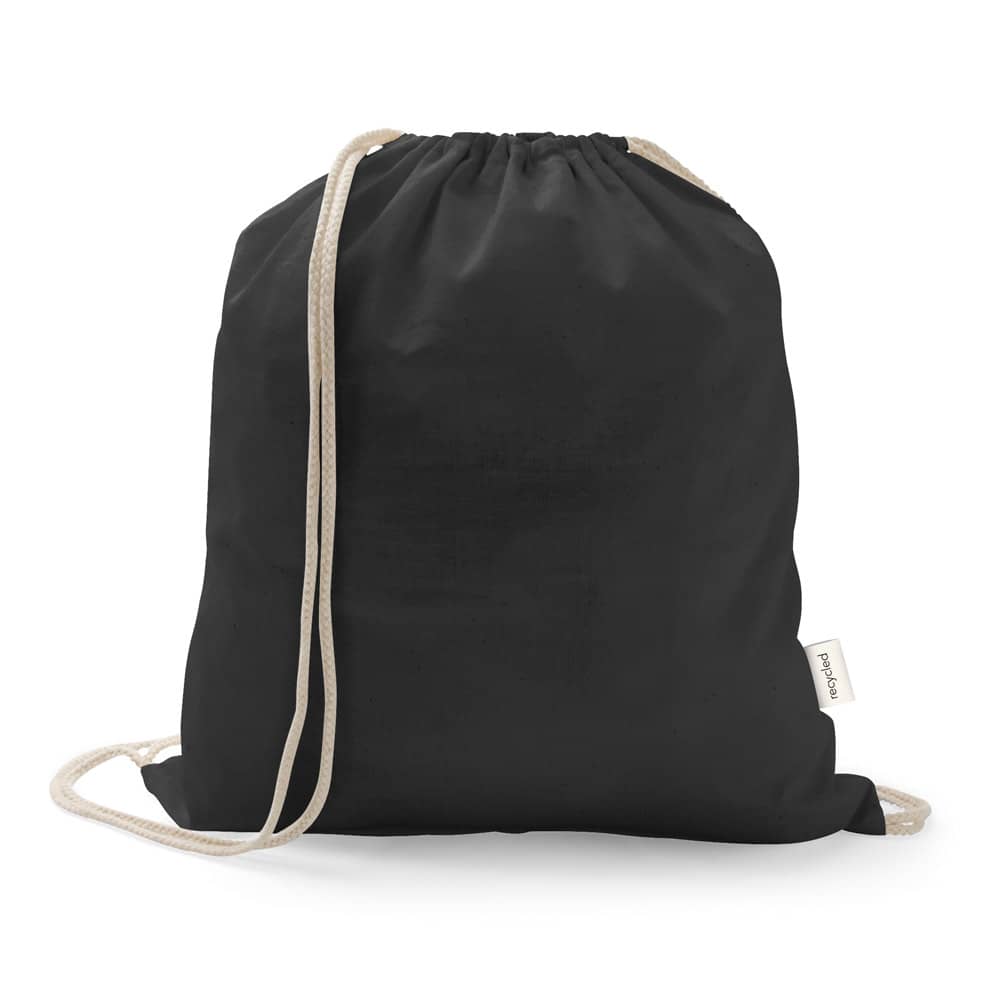 Sacola tipo mochila em 70% algodão reciclado e 30% poliéster reciclado (150 g/m²) sem tingimento