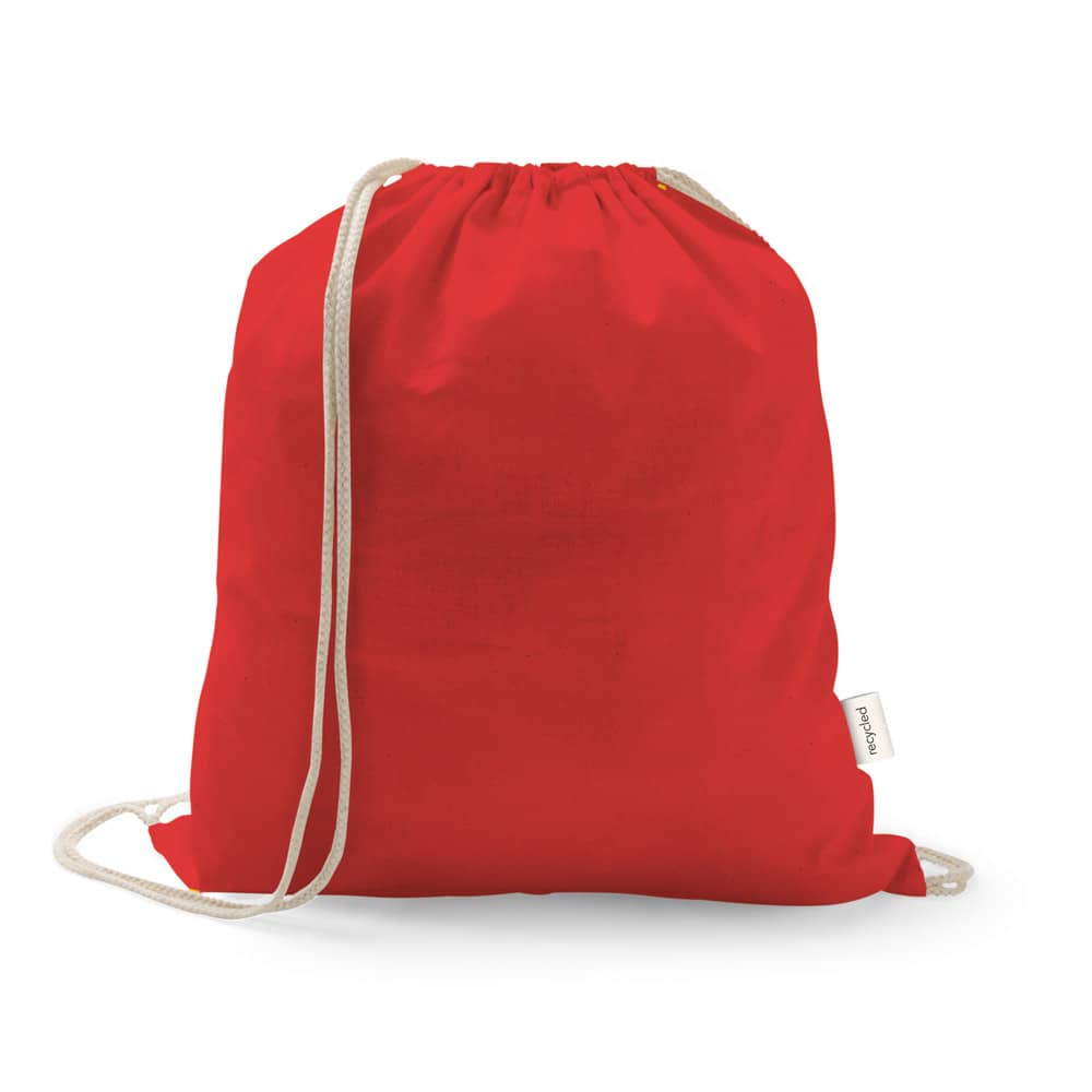 Sacola tipo mochila em 70% algodão reciclado e 30% poliéster reciclado (150 g/m²) sem tingimento