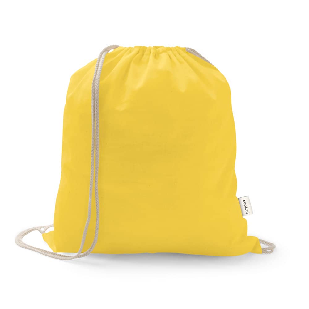 Sacola tipo mochila em 70% algodão reciclado e 30% poliéster reciclado (150 g/m²) sem tingimento
