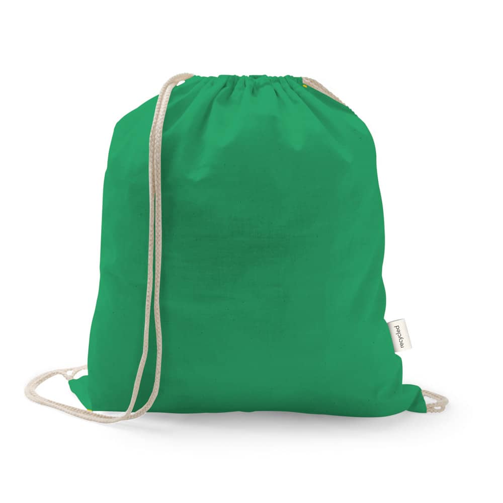 Sacola tipo mochila em 70% algodão reciclado e 30% poliéster reciclado (150 g/m²) sem tingimento