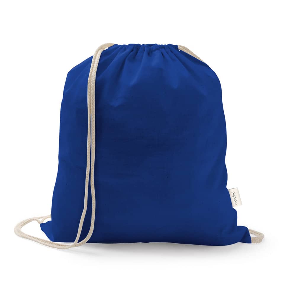 Sacola tipo mochila em 70% algodão reciclado e 30% poliéster reciclado (150 g/m²) sem tingimento