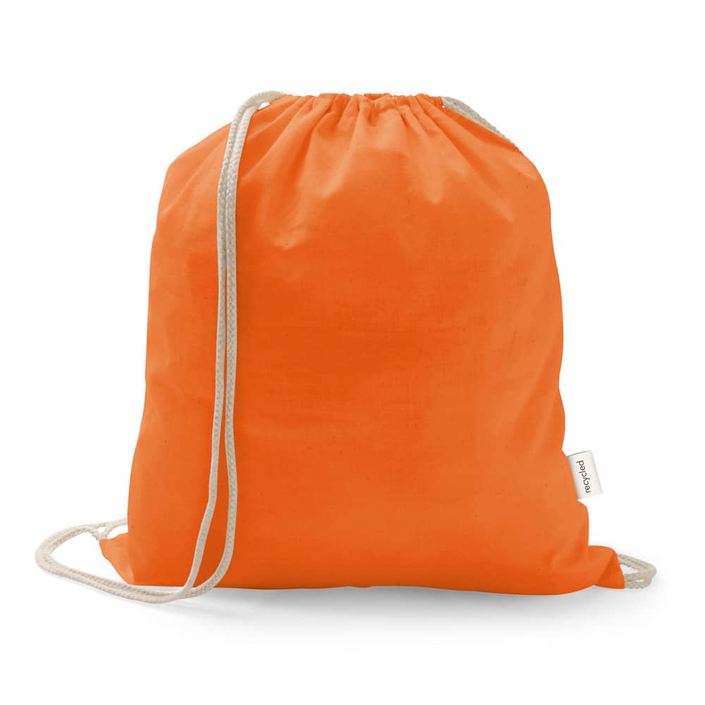 Sacola tipo mochila em 70% algodão reciclado e 30% poliéster reciclado (150 g/m²) sem tingimento
