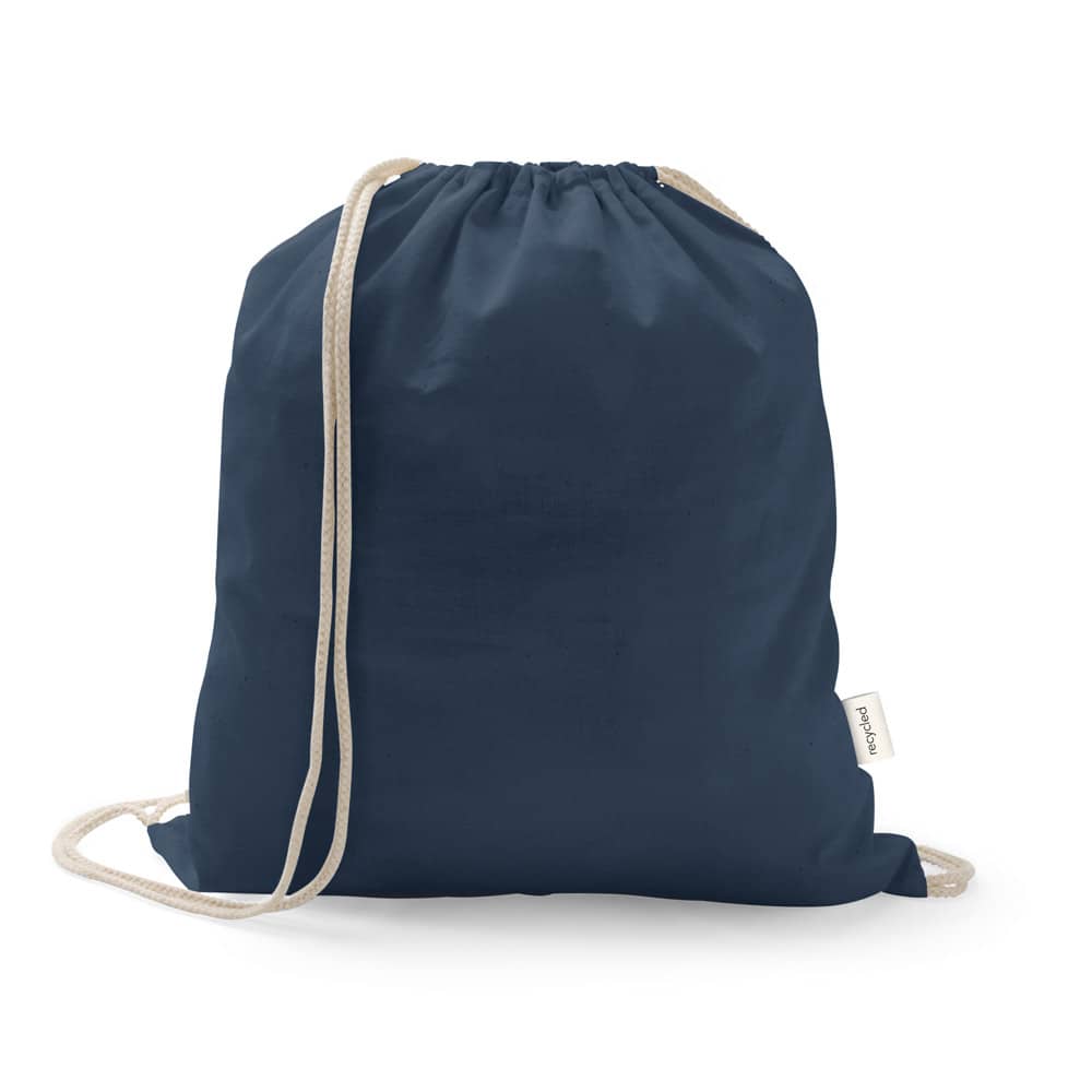 Sacola tipo mochila em 70% algodão reciclado e 30% poliéster reciclado (150 g/m²) sem tingimento