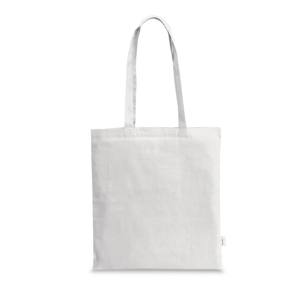 Sacola em 70% algodão reciclado e 30% poliéster reciclado (180 g/m²) sem tingimento