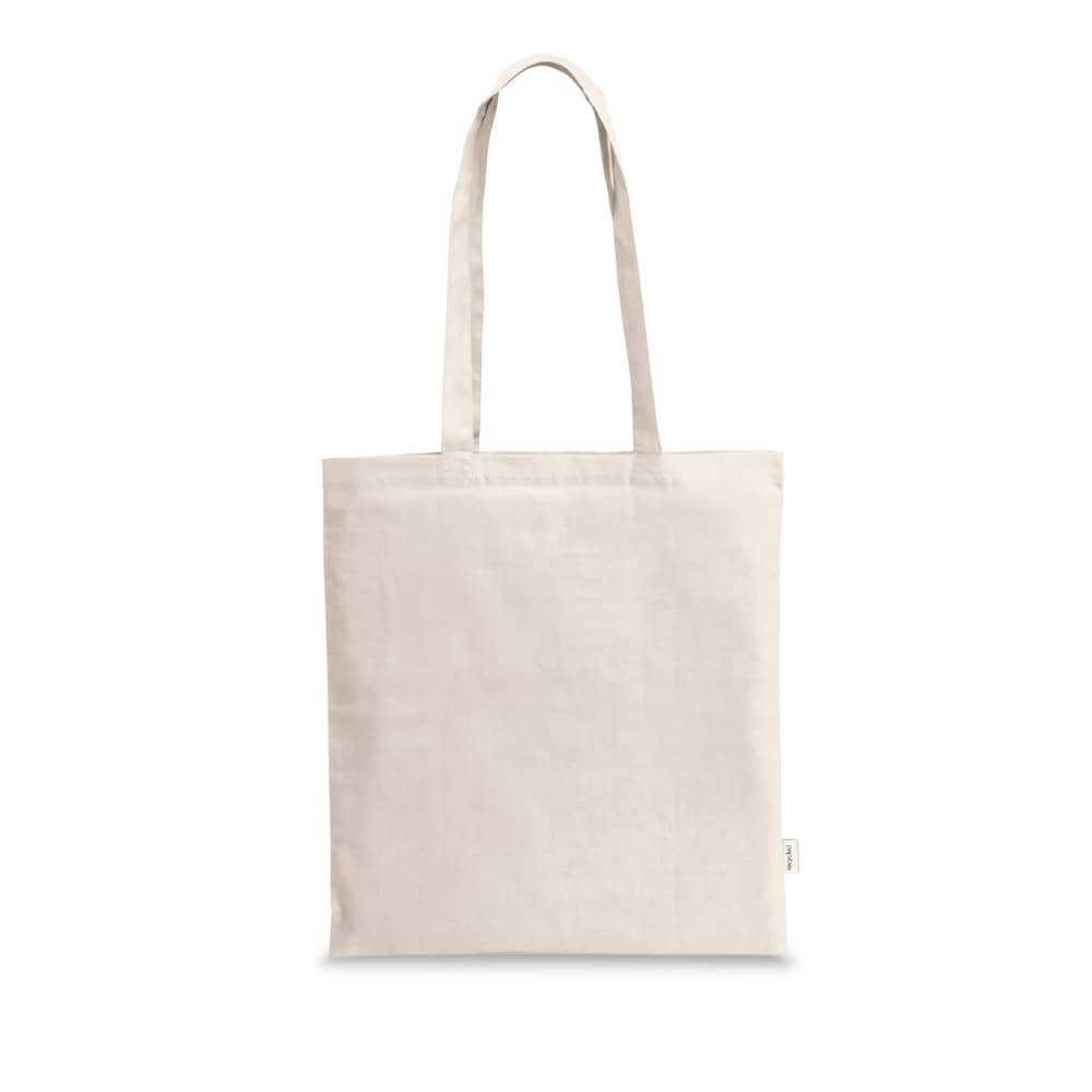 Sacola em 70% algodão reciclado e 30% poliéster reciclado (180 g/m²) sem tingimento