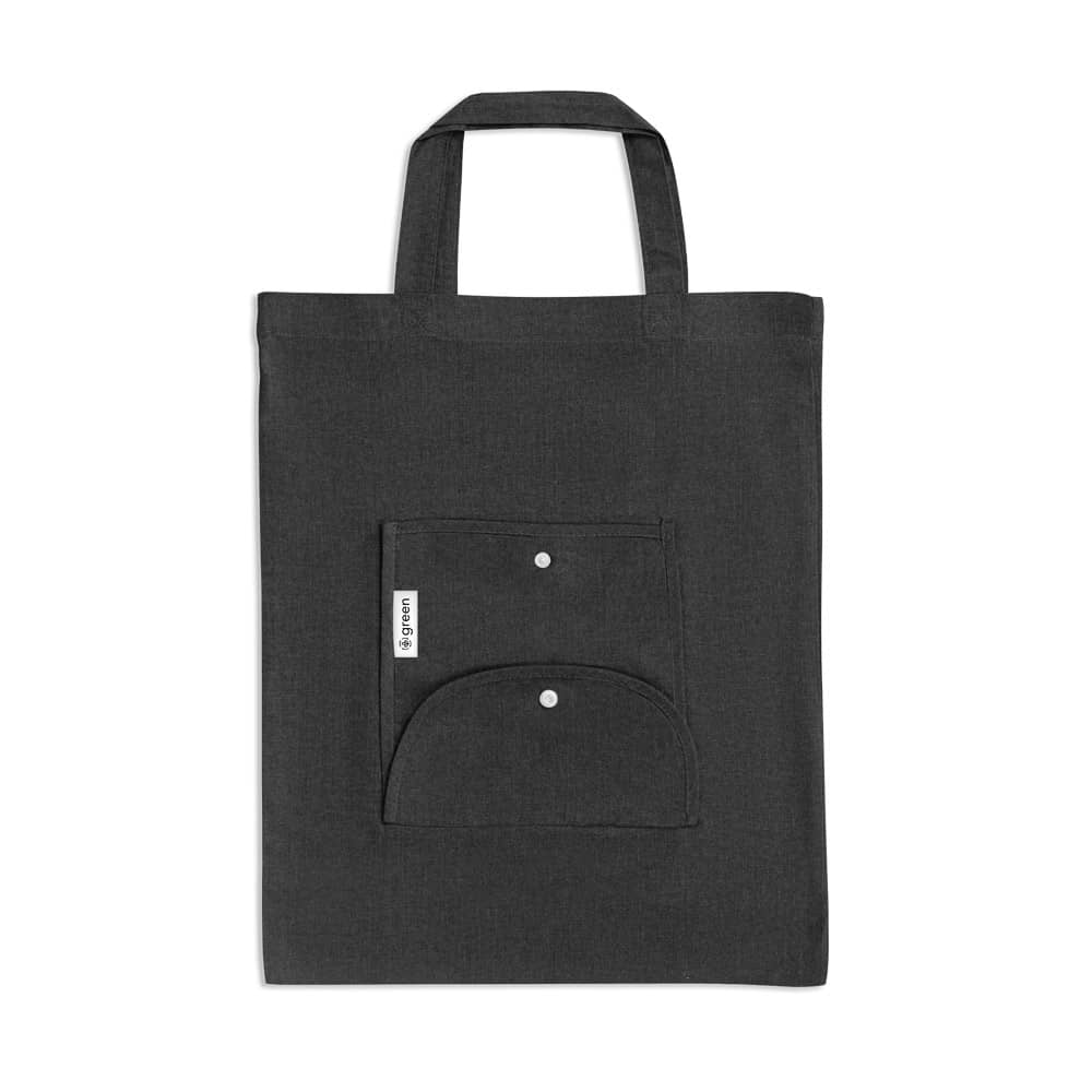 Sacola dobrável em 50% algodão, 30% algodão reciclado e 20% poliéster reciclado (140 g/m²)