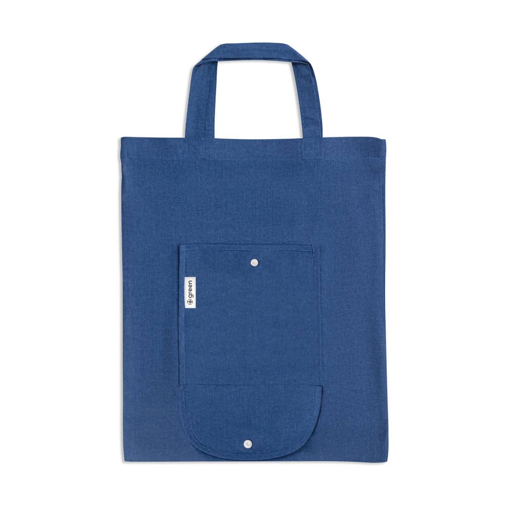 Sacola dobrável em 50% algodão, 30% algodão reciclado e 20% poliéster reciclado (140 g/m²)