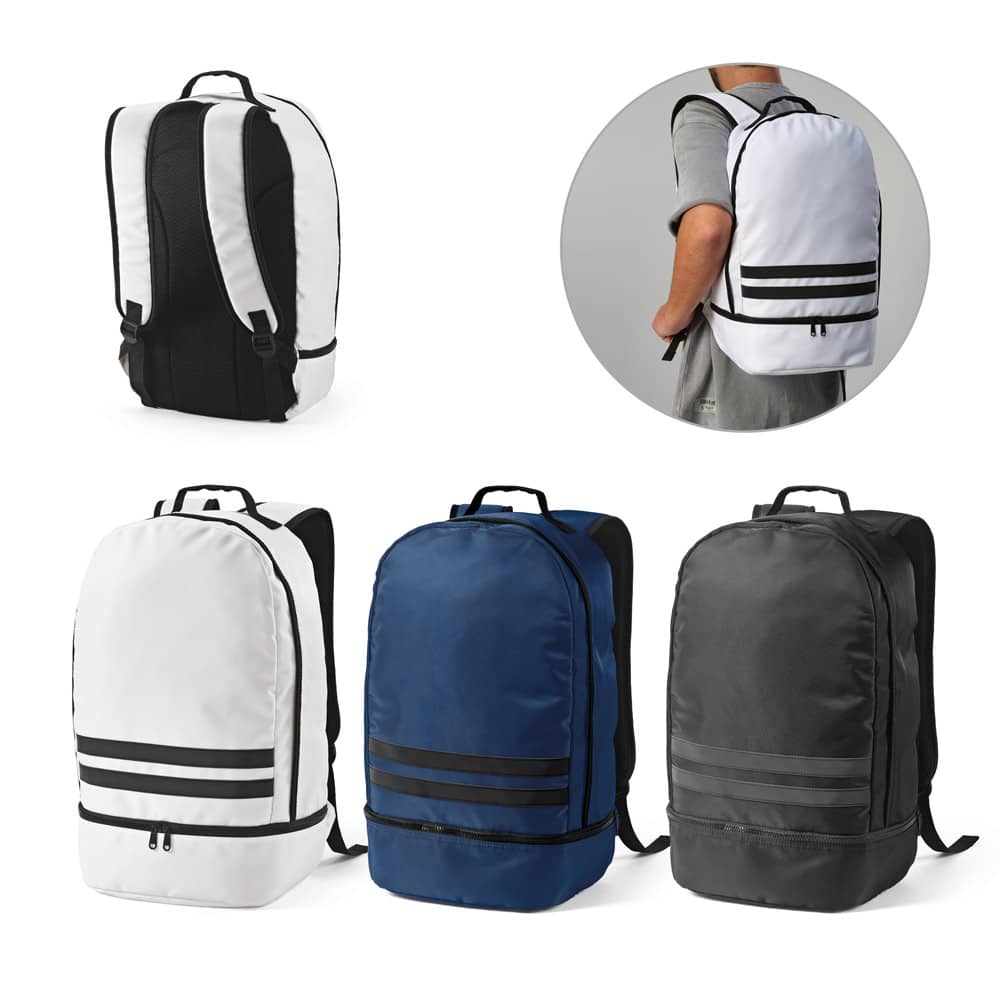 Mochila em poliéster reciclado 290T e sarja com compartimento para sapatos (25 L)