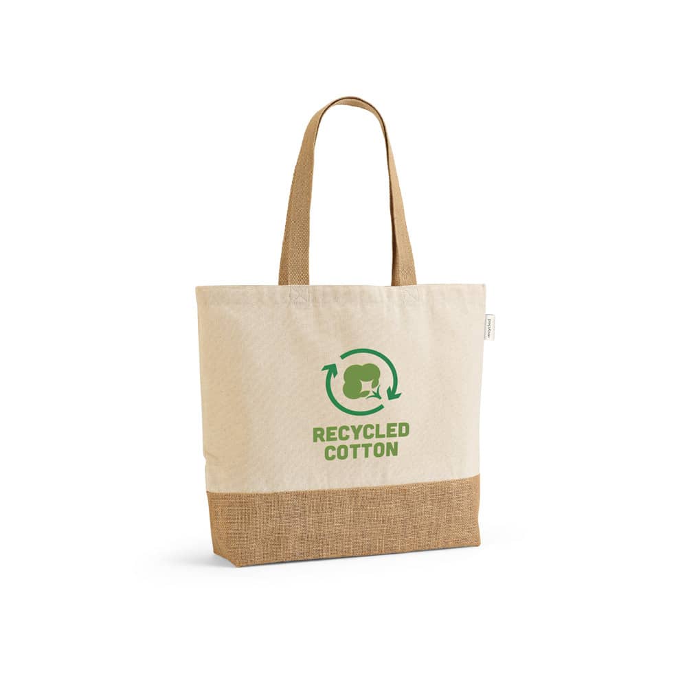 Sacola em 70% algodão reciclado e 30% poliéster reciclado (220 g/m²) com base em juta