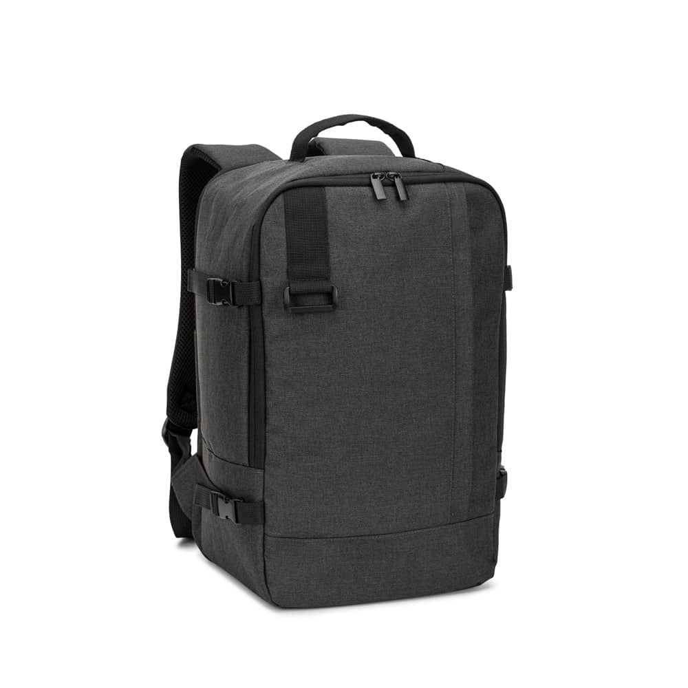 Mochila desenvolvida para cumprir as dimensões exigidas pelas companhias aéreas em poliéster reciclado 600D de alta densidade com acabamento repelente à água (20 L)