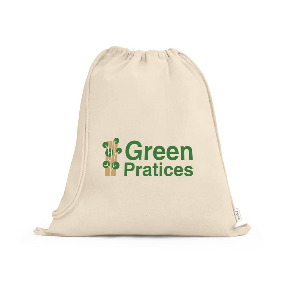 Sacola tipo mochila em 100% algodão reciclado (180 g/m²)