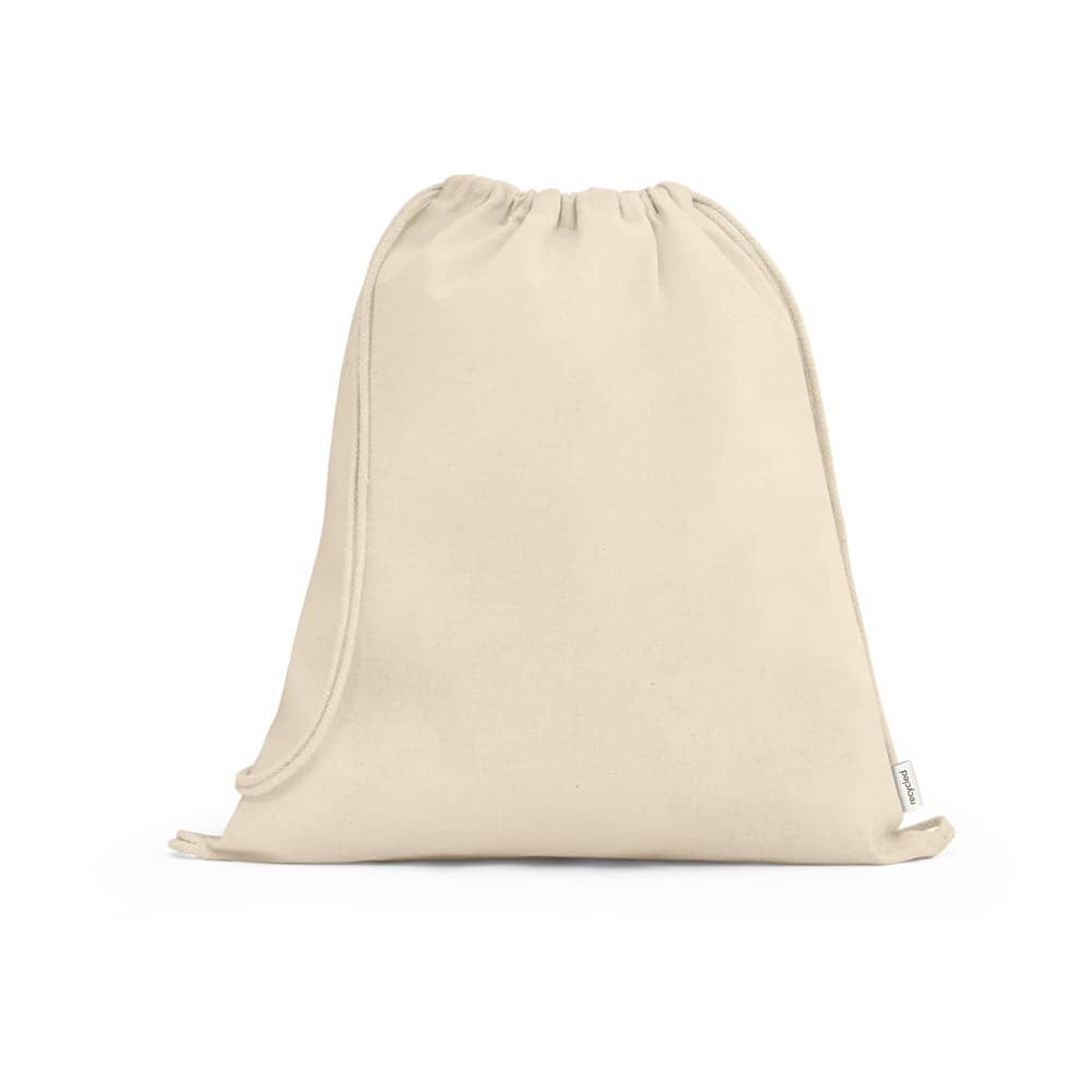 Sacola tipo mochila em 100% algodão reciclado (180 g/m²)
