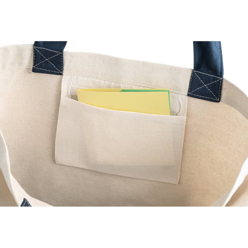 Sacola 100% algodão canvas (280 g/m²) com bolso interior e alças e fundo coloridos