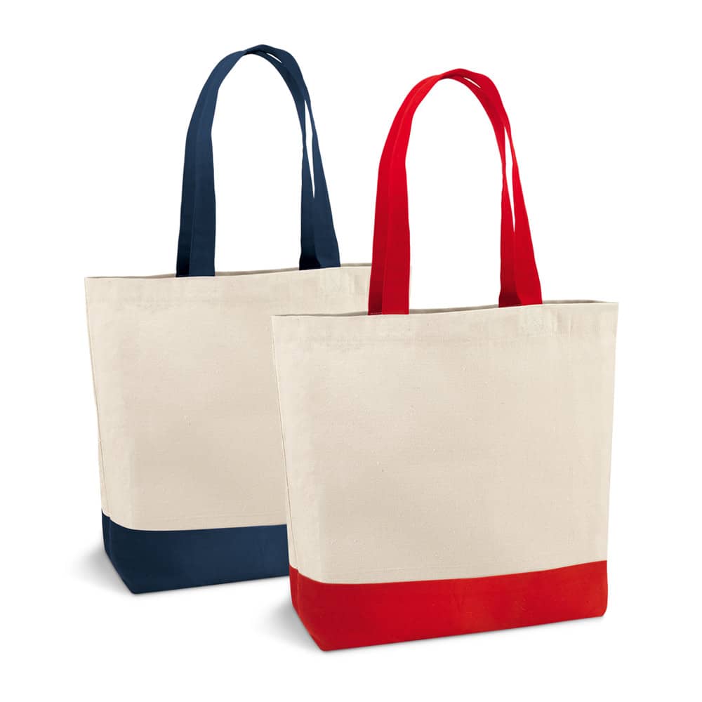 Sacola 100% algodão canvas (280 g/m²) com bolso interior e alças e fundo coloridos