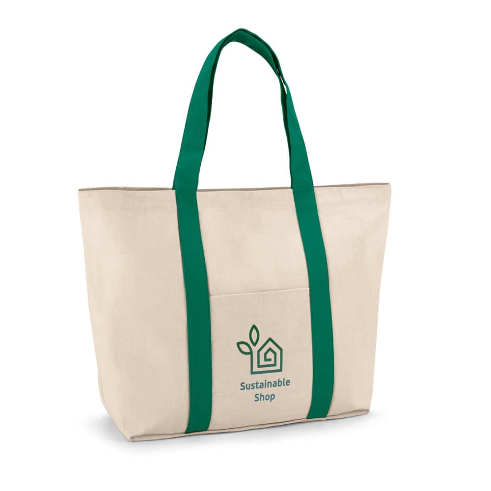 Sacola 100% algodão canvas (280 g/m²) com bolso frontal, bolso interior e fecho magnético