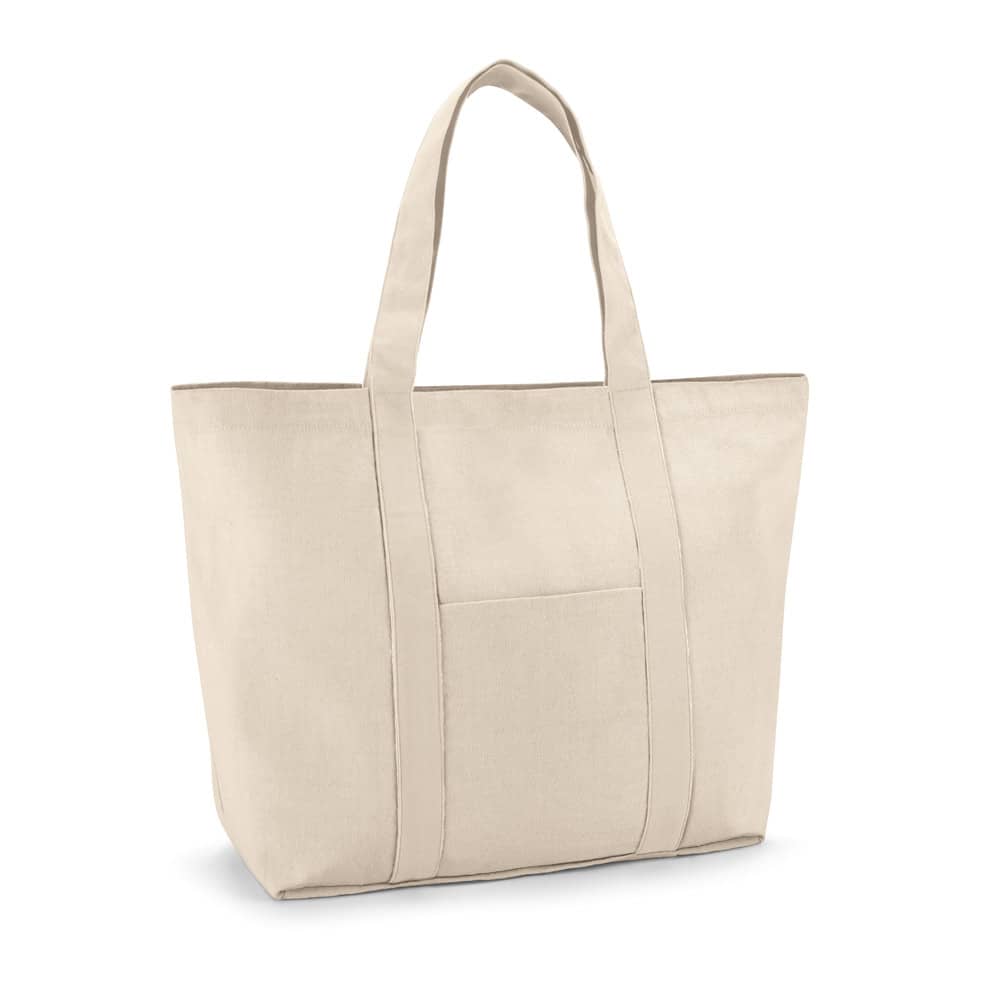 Sacola 100% algodão canvas (280 g/m²) com bolso frontal, bolso interior e fecho magnético