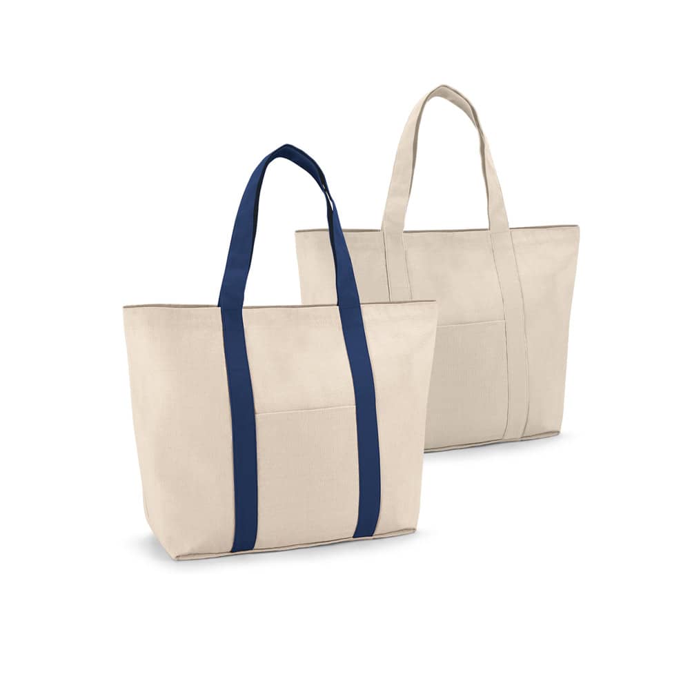 Sacola 100% algodão canvas (280 g/m²) com bolso frontal, bolso interior e fecho magnético