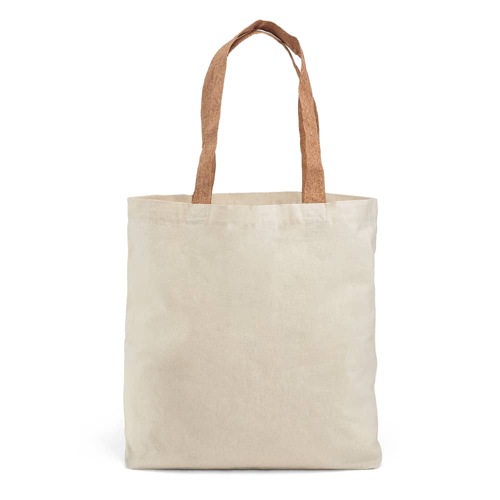 Sacola 100% algodão (180 g/m²) com alças em cortiça e bolso interior