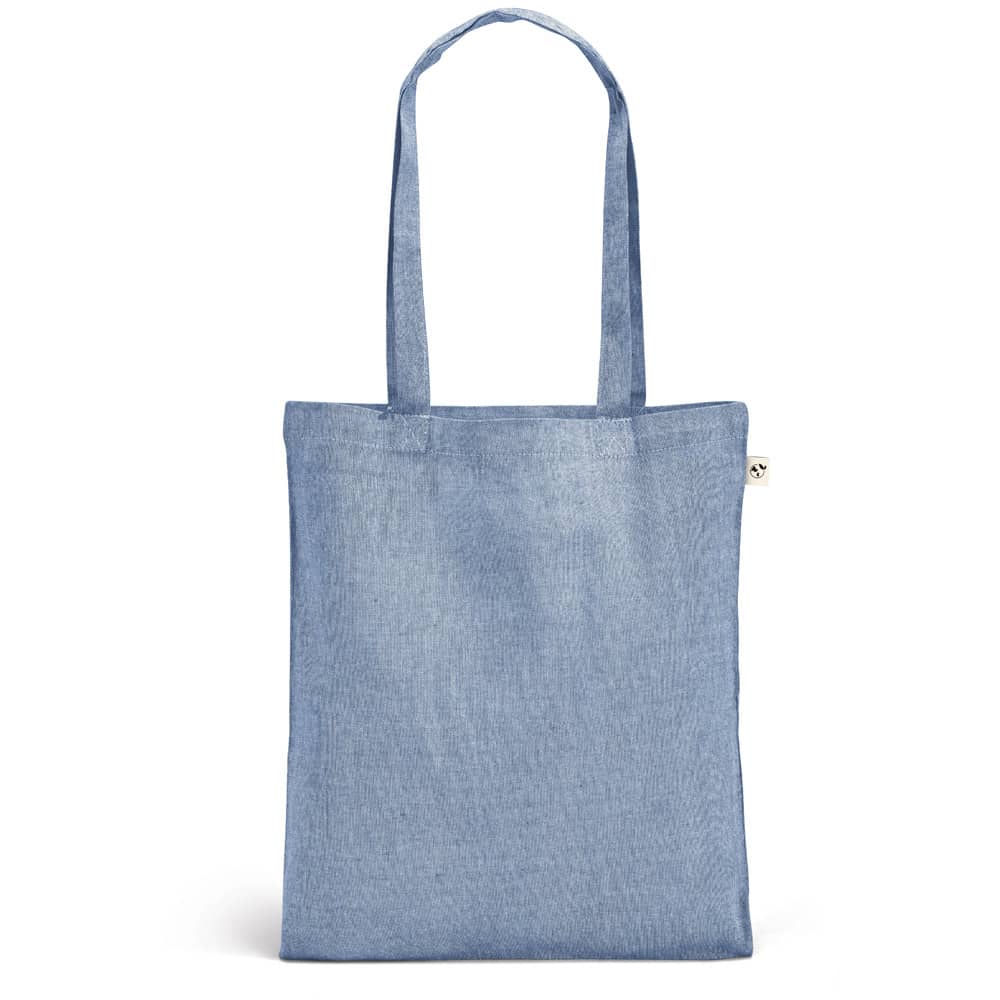 Sacola dobrável em 70% algodão reciclado e 30% poliéster reciclado (140 g/m²) sem tingimento