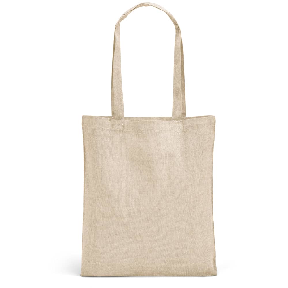Sacola dobrável em 70% algodão reciclado e 30% poliéster reciclado (140 g/m²) sem tingimento