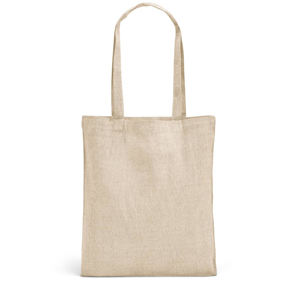 Sacola dobrável em 70% algodão reciclado e 30% poliéster reciclado (140 g/m²) sem tingimento