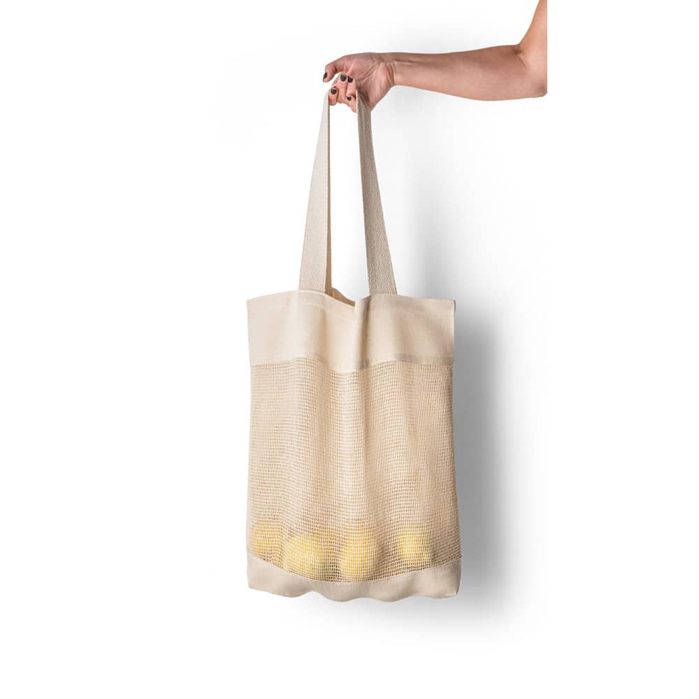 Sacola 100% algodão (180 g/m²) com malha 100% algodão (100 g/m²)