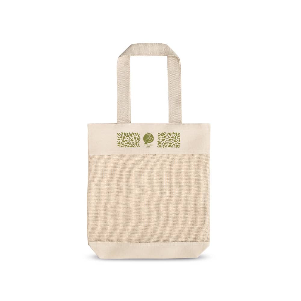 Sacola 100% algodão (180 g/m²) com malha 100% algodão (100 g/m²)