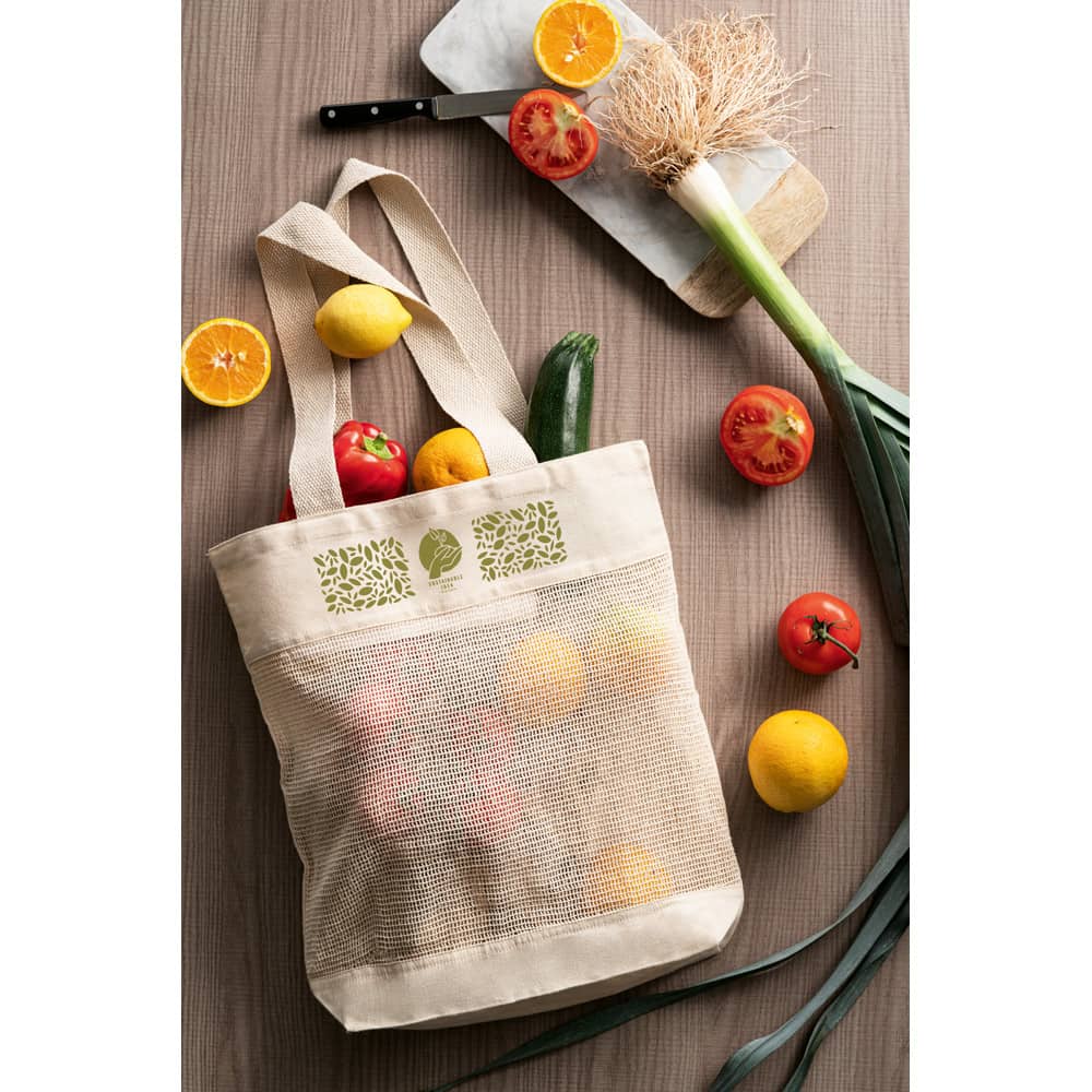 Sacola 100% algodão (180 g/m²) com malha 100% algodão (100 g/m²)