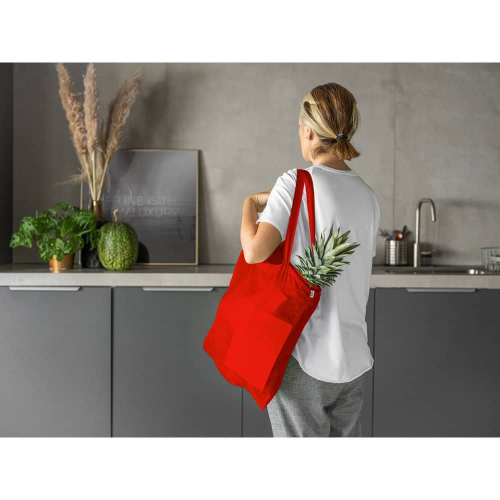 Sacola 100% poliéster reciclado 190T, produzida a partir de plástico reciclado