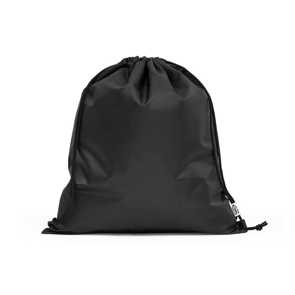 Sacola tipo mochila em poliéster reciclado 190T, produzida a partir de plástico reciclado