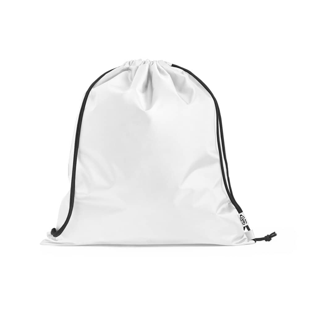 Sacola tipo mochila em poliéster reciclado 190T, produzida a partir de plástico reciclado