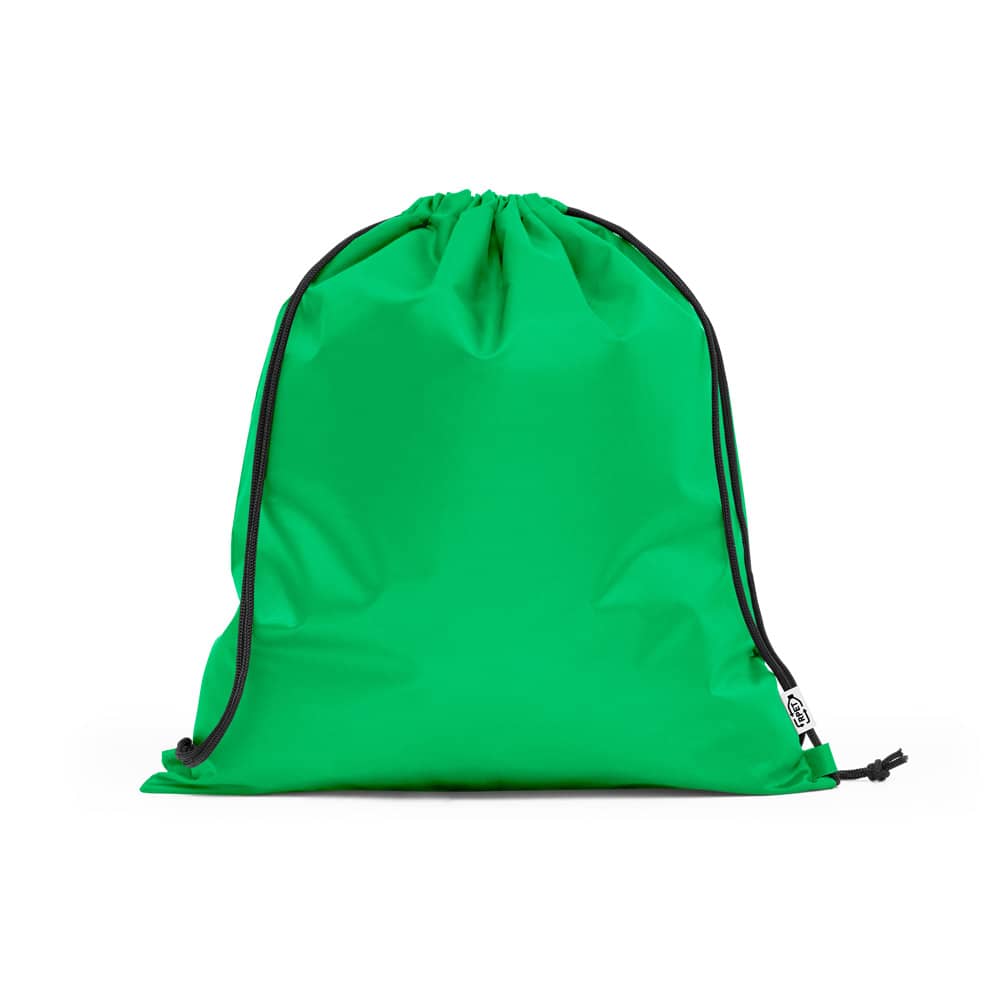 Sacola tipo mochila em poliéster reciclado 190T, produzida a partir de plástico reciclado