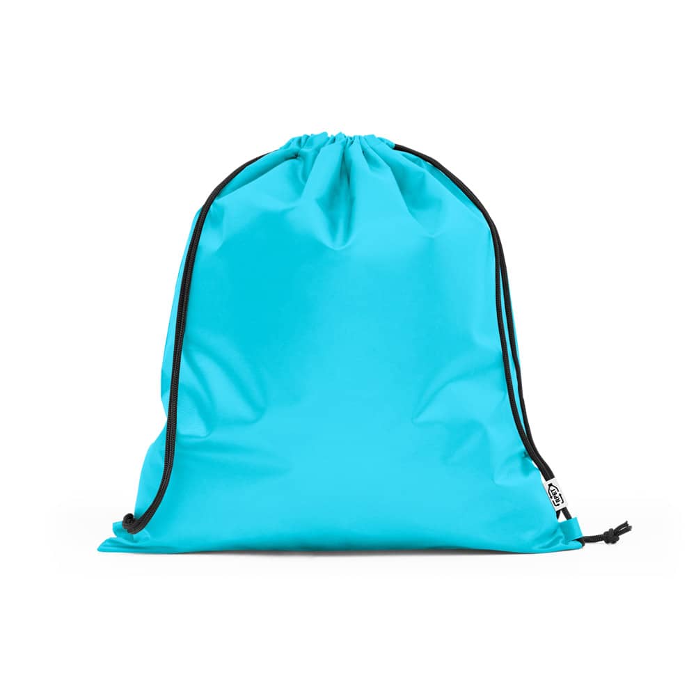 Sacola tipo mochila em poliéster reciclado 190T, produzida a partir de plástico reciclado