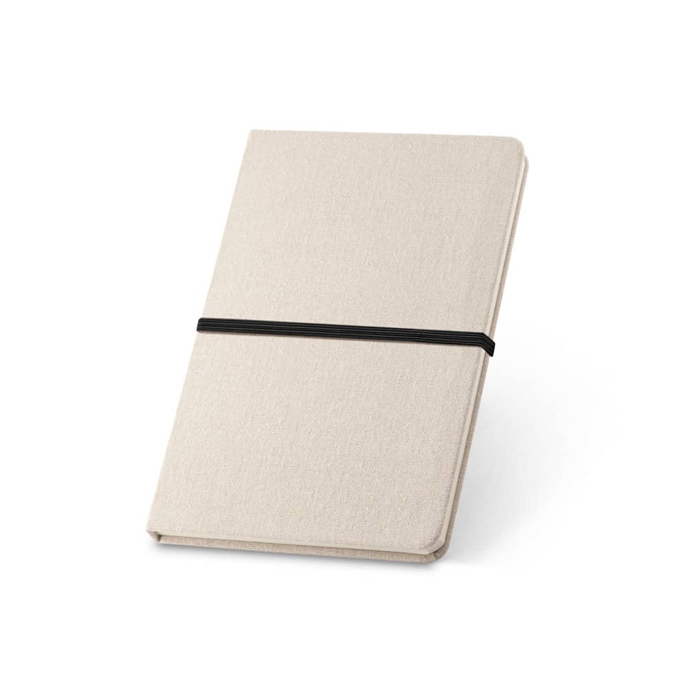 Caderno A5 de capa dura em linho (230 g/m²), com páginas pautadas