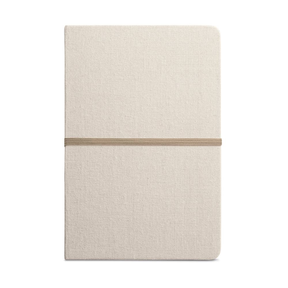 Caderno A5 de capa dura em linho (230 g/m²), com páginas pautadas