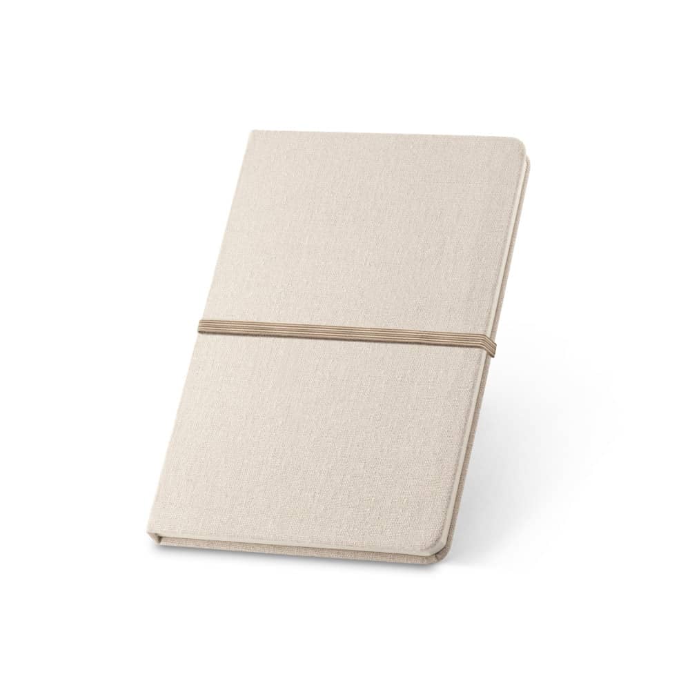 Caderno A5 de capa dura em linho (230 g/m²), com páginas pautadas
