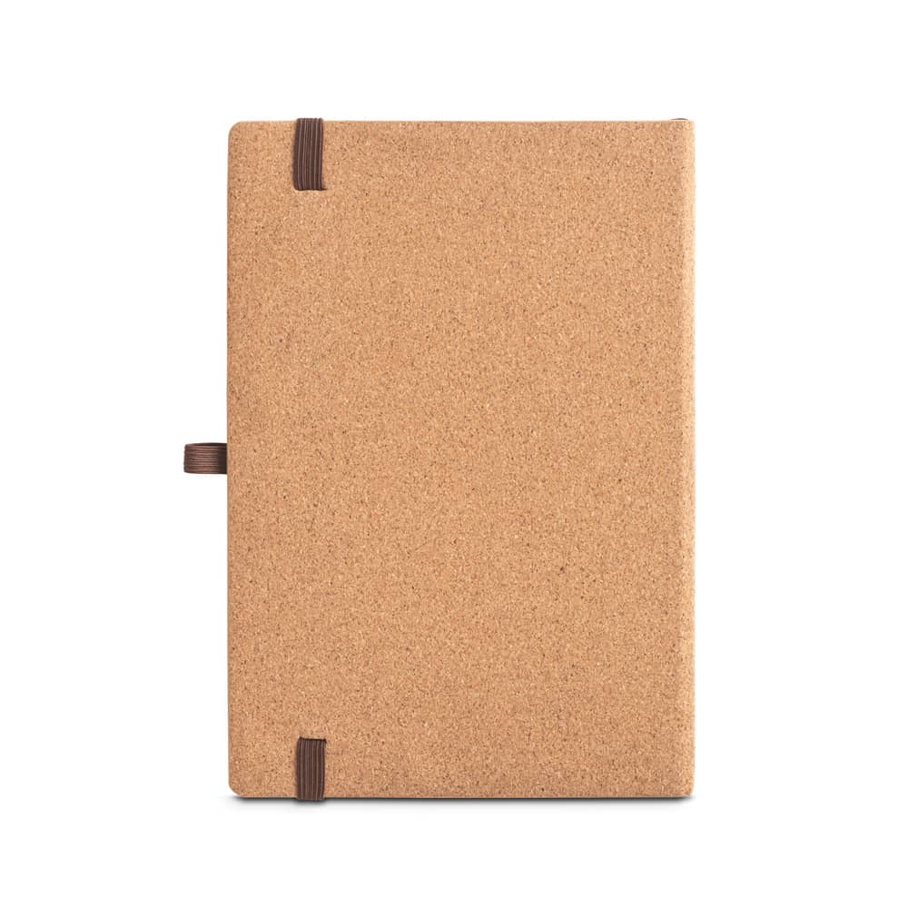 Caderno A5 de capa dura em folha de bambu e cortiça, com páginas pautadas