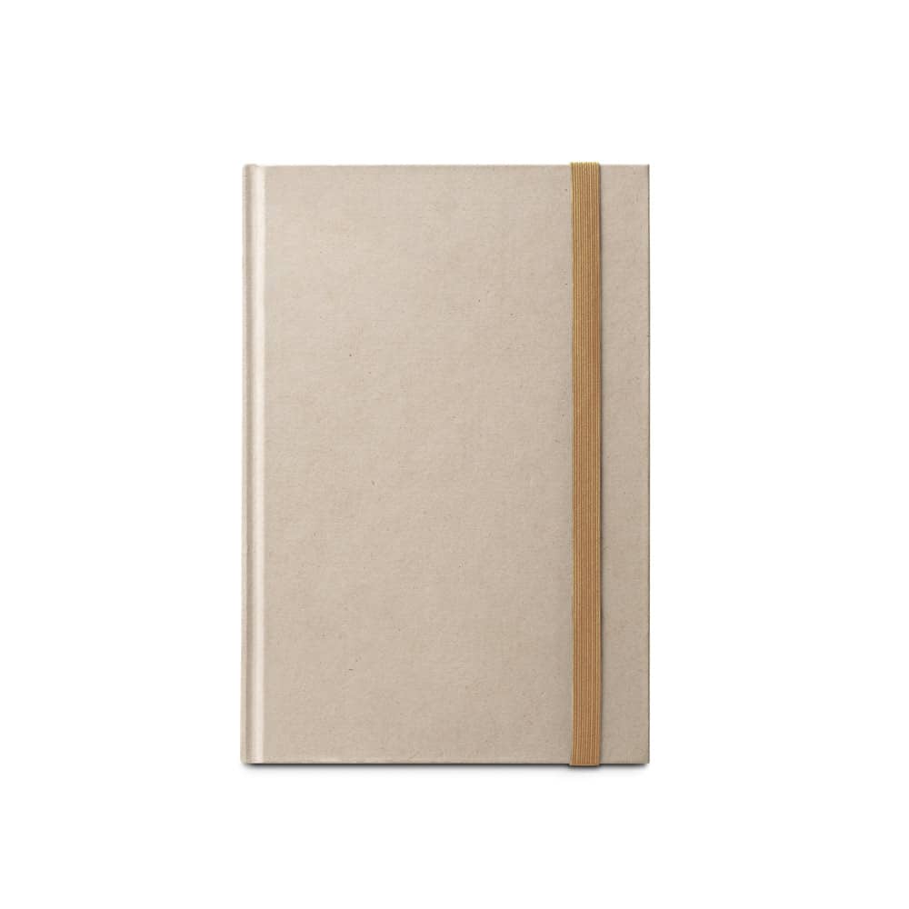 Caderno A5 de capa dura em papel à base de cana-de-açúcar (80% polpa da cana-de-açúcar) com páginas pautadas