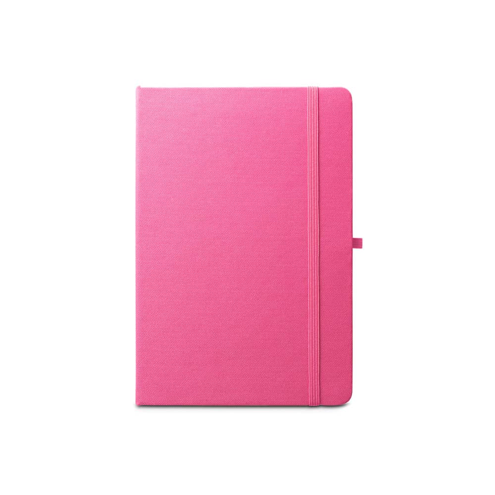 Caderno A5 de capa dura em PET 100% reciclado, com páginas pautadas recicladas
