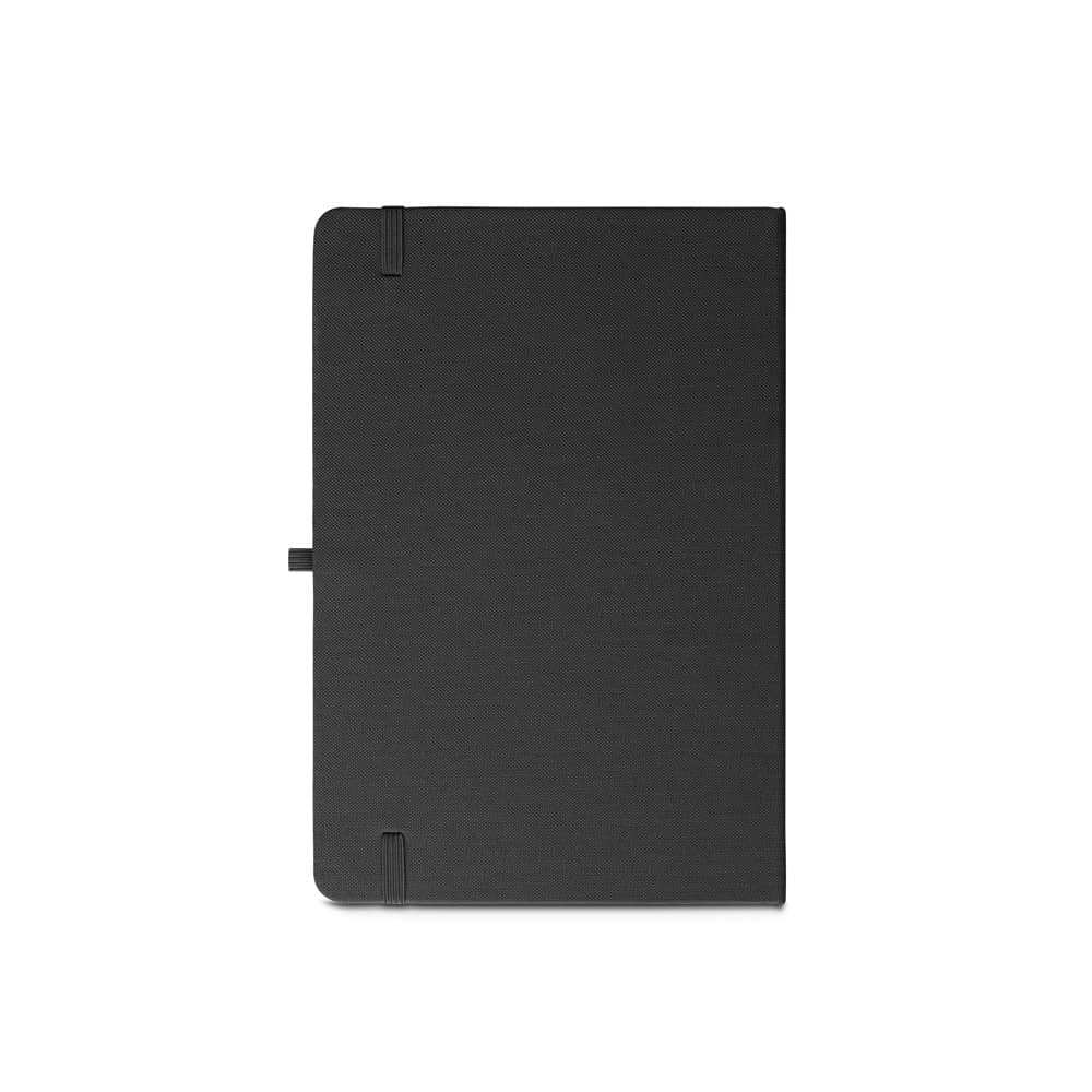 Caderno A5 de capa dura em PET 100% reciclado, com páginas pautadas recicladas